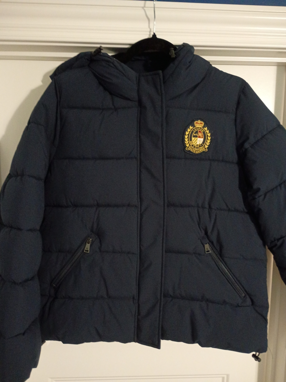 Lauren Ralph Lauren Navy Blue Crested Puffer with Hood, Women's Size Medium New